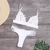 Ny vit sexig spets upp baddräkt kvinnor 2020 mode blomma tryck bikini set tjejer solid bikinis baddräkt låg midja beachwear