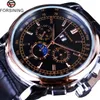 Verfijnde maanfase Shanghai Movement Rose Gold Case Bruin lederen band Men kijken topmerk luxe automatische zelfwindhorloge