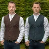 2019 Farm Brown Groom Vests Wool Herringbone Tweed Vest Slim Fit Men's Suit Vest Prom Country Wedding Waistcoat Dress Tailor Made Plus Size