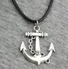 20pcs/lot Fashion Necklace Antique Silver Anchor Choker Charms Black Leather Chain Necklace 45cm
