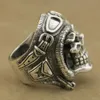 Vintage Gothic Rostfritt Stål Pilotskalle Hjälm Mäns Ring Fashion Bike Punk Antik Ring Storlek 7 ~ 14