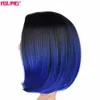 Mode Ombre Blue Color Bob Haar Korte Synthetische Pruiken Voor Zwarte Vrouwen Natuurlijke Hittemperatuur Natuurlijke Cosplay Haar Pruiken