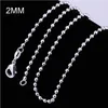 free 925 sterling silver Plated 2MM bead chain for women size 16 to 24inch DC02 Top 925 silver plate Lobster Clasps Smooth Chains Necklaces