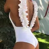 Monokini One Piece Swimsuit Kobiet Kombinezon Body Ruffle Bikini Sexy Scrunch Butt Bikinis Szybowe odzież Biała push Up Kąpiec Plaża4253005