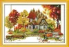 Peinture de décor à la maison de paysage d'automne, ensembles de couture de broderie de point de croix faits à la main comptés impression sur toile DMC 14CT / 11CT