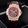 New Classic 5711 Rose Gold Blue Skeleton Big Logo Asia 2813 Automatic Mens Watch Blue Leather Strap Watches 12 Colos Puretime PB30237f