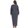 Etnik Giyim Artı Boyutu Abaya Müslüman Çizgili Elbise İslam Arapça Abayas Uzun Kollu Kaftan Dubai Elbiseleri Kadınlar Için Vestidos XXXL 4XL1