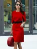 Prinzessin Rot Frauen Kleid Halbarm OL Büro Dame Kleider