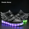 26-37 UncleJerry Kids Light up black white red pink green with wing Children Led Boys Girls Glowing Luminous Sneakers USB Charging Shoes