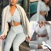 Goocheer Women Knit Crop Top Lounge Wear Suit Ladies Workout 2pcs Tuta Set Casual Fitness Women Set