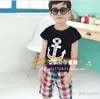 Летняя одежда Детский костюм Лодка Якорь с короткими рукавами футболка + клетчатые брюки 2 шт. Мальчики повседневные наборы Чистый хлопок Детские наряды 5SET / Лот GH149