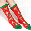 Christmas Socks Xmas Toe Stockings Five Fingers Knee High Socks Funny Cartoon Long Hosiery 3D Printed Anklet Snowman Calcetines DYP6477