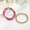 2pcs / Set Boho Style Coloré Beads Ajustables Bracelets multicouches pour femmes Accessoires de bijoux de charme