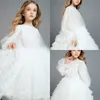 2019 robes de fille de fleur à volants mignons col de bijou pure manches longues en tulle filles robe formelle pour robe de première communion de mariage