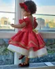 2020 Little Red Flower Girl Sukienki na ślub Koronki Haft Linii Dziewczyny Korowód Sukienka Ruffles Custom Made Kids Birthday Suknie