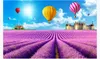 3D customized large photo mural wallpaper Blue sky white clouds hot air balloon lavender flower sea castle TV sofa background wall