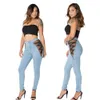 مثير شبكة الشاش ضمادة جديدة سراويل نسائية منتصف الخصر جينز جينز الأزياء سراويل المرأة S-2XL