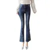 Stretch Jeans Women's Fashion Stretch Jeans Mid Waist Wide Ben Bantning Stretch Denim Flare Bellbottom Tassel Jeans