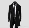 Mens Slim Trench Long Coat Jackets Winter Sleeved Double Breasted Overcoat Male Solid Color Windproof Outerwear Clothing