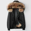 real rabbit fur coats for mens shearling jacket winter parkas raccoon fur collar snow overcoat outerwear warm windbreaker plus size 5XL