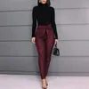 Glitter Sequins Belted Skinny Pants Women Bow Tied High Waist Pockets Design Pencil Pants Party Clubwear