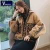 Vangull Winter Faux Fur Jacket Mode Leopard Spliced ​​Women Fur Coat 2019 Ny långärmad singelbröst Lös varmt ytterkläder