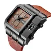 Oryginalna marka Oulm Unikalna design Square Square Men Wide Big Dial Casual Leather Pasp kwarc zegarek męski sport