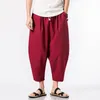 Heren broek 2021 heren brede kruis harem mannelijke losse zomer bijgesneden broek wijd-legged bloeiers Chinese vlassen mannen jogger cross-pants