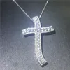 Vecalon Vintage Big Cross Wisiorek 925 Sterling Silver 5A CZ Kamień przez Naszyjnik Wisiorek Dla Kobiet Mężczyzn Party Wedding Jewelry