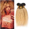 Raízes 1B 613 Ombre Cabelo Louro Pacotes Kinky Curly Preto Loiro Cabelo Humano escuras Weaves Mel loira Ombre peruana