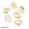 Partihandel-Trendy Bohemia Leaf Crystal Crown Rings Set för Kvinnor Guld Bröllop Ringar Lady Nya Smycken Gåvor