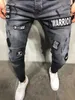 Высококачественные мужские скипные джинсы Rip Slim Fit Denim Distress Destress Trray Biker Jeans для мальчиков вышитые узоры карандашные брюки196