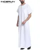 Incerun muslimsk klänning kaftan män abaya kort ärm tryck vintage kläder saudiarabien dubai arab islamiska kaftan män jubba thobe2977