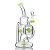 9.5 inch green Unique Glass Bong Recycler Hookah Dab Rig Shape and Inline Perc Oil Rigs 14 mm Joint Bongs Water Pipes Percolator