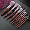 11pcs Poignée Noyer Maquillage Pinceaux teint poudre fard à joues Pinceau lèvres fard à paupières cils brosse maquillage brosse outil cosmétique avec un cas