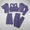 Roupas de ioga 5 peça vital conjunto sem costura mulheres treino desporto desgaste wear roupas de ginásio curto / longo manga de manga superior alta cintura cangings terno esportivo