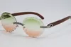 2020 Vendita di occhiali senza montatura Big Stones a doppia fila 3524012A Occhiali rotondi oversize in metallo misto legno Forme oversize uniche Sunglas5217287