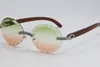 2020 Säljer dubbla rad stora stenar Rimless Glasses 3524012a Metal Mix Wood Overdimensionerad runda glasögon unika överdimensionerade former Sunglas5217287