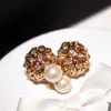 Grossist-! INS FASHION DESIGNER Double Sided Super Glittering Full Rhinestones Hollow Crystals Pearl Stud Örhängen för Kvinna