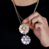 14K Gold Plated 3 Colors Colorful Bearing Sunflower Spins Pendant Necklace Micro Pave Cubic Zirconia Diamonds with 24inch Rope cha258L
