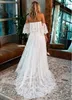 New A Line Boho Wedding Dresses Lace Applqiue Sweep Train Off Shoulder Elegant Bohemian Wedding Gowns Backless Beach Bridal Dress 810