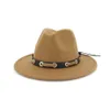 Trendy Heren Dames Wol Felt Jazz Stijl Fedora Hoeden Panama Trilby Party Formele Tophoed in zwart, wit en geel met riemdecor