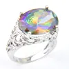 LuckyShine Rings Pendanta Sets Ovale Rainbow Natural Mystic Topaz Gems 925 Sterling Verzilverd voor Dames Zirkoonsets Gratis shippings