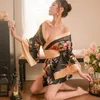 Japanska stilar Sexiga Nattklänningar Underkläder Satin Patchwork Nattdress Kvinnor Silk Kimono Belt Bath Robe Nightwear Sleepwear Chemises V191213