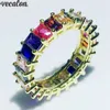 Vecalon Princess Cut Eternity Band Ring 925 Sterling Silver Mutilcolor 5A CZ Wedding Band Ringen voor Dames Feestvingerige Sieraden
