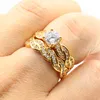 Taglia 5-10 Gioielli di lusso 18K Gold Fill Round Cut White Topaz CZ Diamond Couple Rings Party Wedding Engagement Anello da sposa Set per le donne Regalo