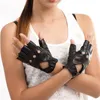 Mode-Neue Ankunft Weibliche Halbe Finger Fahren Handschuhe 1 paar Schwarz PU Leder Fingerlose Handschuhe Für Frauen