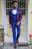 Moda düğün smokin gelin damat erkekler için 3 parça takım elbise mavi ve mor resmi damat smokin yaka ceketlipantstievest3230490
