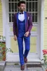 Fashion Wedding Tuxedos Bride Groom Suits 3 Pieces For Men Blue and Purple Formal Groom Tuxedos Lapel (Jacket+Pants+Tie+Vest)