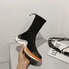 Hot Sale-MStacchi Fashion Elastic Fabric Platform Sock Shoes Woman Mixed Color Thick Bottom Flat Sneakers Sexy Ladies Over Knee High Boot